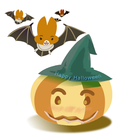 ドテカボチャとこうもりのイラストbyハロウィン