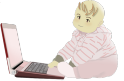 太めの赤ちゃんとノートパソコン 無料イラスト素材